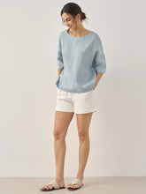 Load image into Gallery viewer, 100% Linen Boatneck 3/4 Length Sleeve Top AURORA
