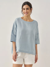 Load image into Gallery viewer, 100% Linen Boatneck 3/4 Length Sleeve Top AURORA
