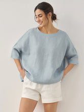 Load image into Gallery viewer, 100% Linen Boatneck 3/4 Length Sleeve Top AURORA

