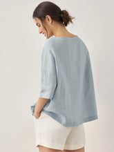Load image into Gallery viewer, 100% Linen Boatneck 3/4 Length Sleeve Top AURORA
