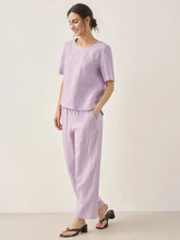 Load image into Gallery viewer, 100% Linen Short-Sleeve Round Neck Button Detail Top &amp; Pants Set SASHA
