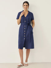 Load image into Gallery viewer, 100% Linen V-Neck Button-Front Shirt Dress EILEEN

