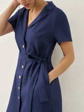 Load image into Gallery viewer, 100% Linen V-Neck Button-Front Shirt Dress EILEEN
