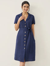 Load image into Gallery viewer, 100% Linen V-Neck Button-Front Shirt Dress EILEEN
