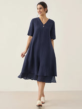 Load image into Gallery viewer, 100% Linen V-Neck Double-Layer Midi Dress JAYDA
