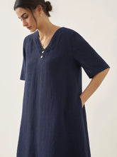 Load image into Gallery viewer, 100% Linen V-Neck Double-Layer Midi Dress JAYDA
