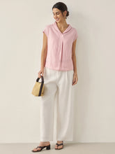Load image into Gallery viewer, 100% Linen Shawl V-Neck Cap Sleeves Top ELARA
