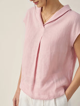 Load image into Gallery viewer, 100% Linen Shawl V-Neck Cap Sleeves Top ELARA
