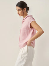 Load image into Gallery viewer, 100% Linen Shawl V-Neck Cap Sleeves Top ELARA
