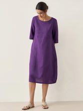 Load image into Gallery viewer, 100% Linen Collarless Mid-Length Dress SOFIA
