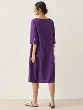 Load image into Gallery viewer, 100% Linen Collarless Mid-Length Dress SOFIA
