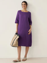 Load image into Gallery viewer, 100% Linen Collarless Mid-Length Dress SOFIA
