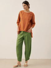 Load image into Gallery viewer, 100% Linen Petal-Hem Trousers with Elastic Waist LIV
