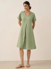 Load image into Gallery viewer, 100% Linen V-Neck Pockets Swing Dress AINSLEY
