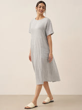 Load image into Gallery viewer, 100% Linen Pinstripe Paneled Short-Sleeved Dress MORGAN

