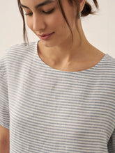 Load image into Gallery viewer, 100% Linen Pinstripe Paneled Short-Sleeved Dress MORGAN
