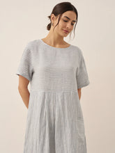 Load image into Gallery viewer, 100% Linen Pinstripe Paneled Short-Sleeved Dress MORGAN
