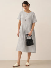 Load image into Gallery viewer, 100% Linen Pinstripe Paneled Short-Sleeved Dress MORGAN
