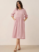 Load image into Gallery viewer, 100% Linen A-Line Drawstring Waist Midi Dress DIXIE

