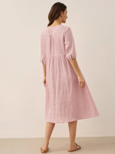 Load image into Gallery viewer, 100% Linen A-Line Drawstring Waist Midi Dress DIXIE
