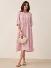 Load image into Gallery viewer, 100% Linen A-Line Drawstring Waist Midi Dress DIXIE
