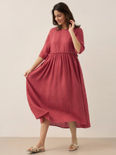 Load image into Gallery viewer, 100% Linen Petal-Waist Drawstring Midi Dress JASMINE
