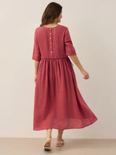 Load image into Gallery viewer, 100% Linen Petal-Waist Drawstring Midi Dress JASMINE
