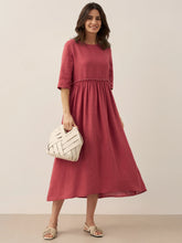 Load image into Gallery viewer, 100% Linen Petal-Waist Drawstring Midi Dress JASMINE
