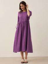 Load image into Gallery viewer, 100% Linen Petal-Waist Drawstring Midi Dress JASMINE
