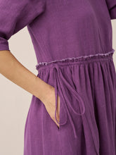 Load image into Gallery viewer, 100% Linen Petal-Waist Drawstring Midi Dress JASMINE
