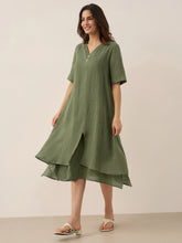 Load image into Gallery viewer, 100% Linen V-Neck Double-Layer Midi Dress JAYDA
