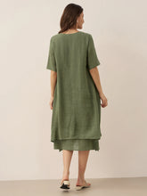 Load image into Gallery viewer, 100% Linen V-Neck Double-Layer Midi Dress JAYDA
