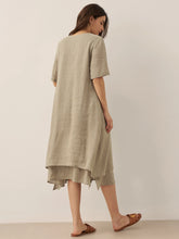 Load image into Gallery viewer, 100% Linen V-Neck Double-Layer Midi Dress JAYDA
