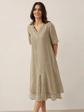 Load image into Gallery viewer, 100% Linen V-Neck Double-Layer Midi Dress JAYDA
