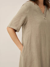 Load image into Gallery viewer, 100% Linen V-Neck Double-Layer Midi Dress JAYDA

