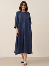 Load image into Gallery viewer, 100% Linen Bateau Neck Pleated Maxi Dress
