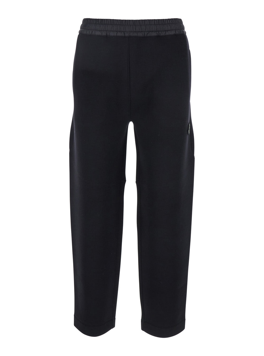 Moncler Men Black Pants With Insert Details And Logo Patch On The Front In Cotton And Tech Fabric Blend Man