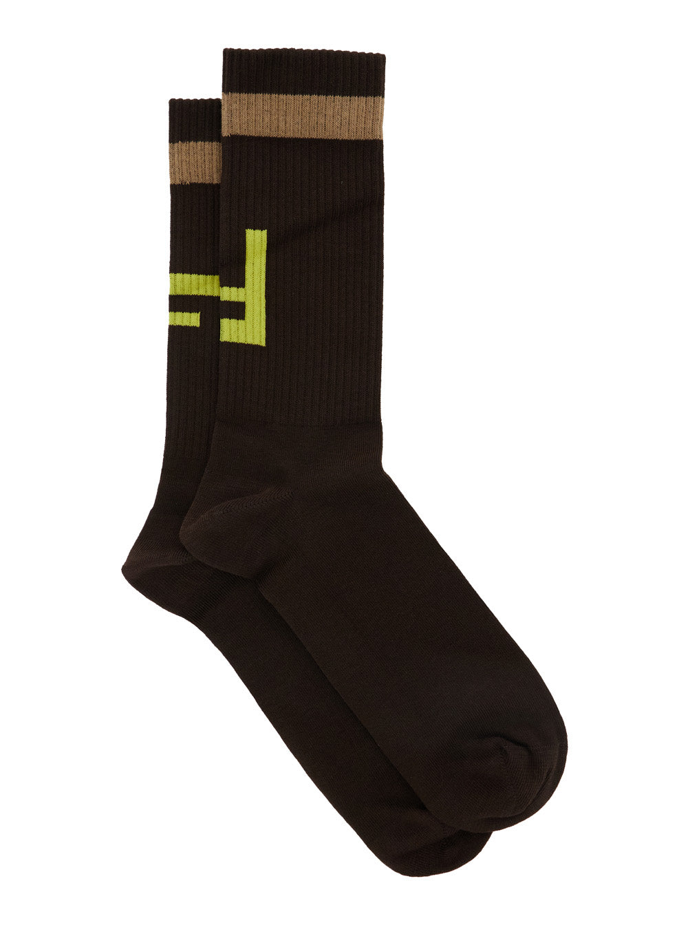 Fendi Men Brown Socks With Ff Logo Embroidery In Cotton Blend Man