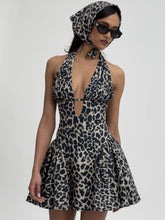 Load image into Gallery viewer, Mackenzie Cheetah Print Halter Linen Mini Dress
