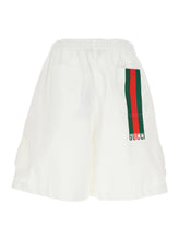 Load image into Gallery viewer, Gucci Men White Bermuda Pants With Elastic Drawstring Waist And Rear Web Print In Cotton Man
