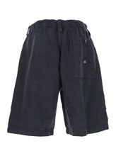Load image into Gallery viewer, C.P. Company Men Blue Bermuda Pants With Elastic Waist And Logo Patch On The Rear In Linen Man
