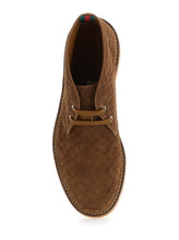 Load image into Gallery viewer, Gucci Men Brown Ankle Boots With Web Detail On The Heel And Low Heel In Gg Suede Man
