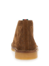 Load image into Gallery viewer, Gucci Men Brown Ankle Boots With Web Detail On The Heel And Low Heel In Gg Suede Man
