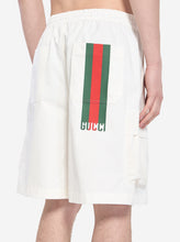 Load image into Gallery viewer, Gucci Men White Bermuda Pants With Elastic Drawstring Waist And Rear Web Print In Cotton Man
