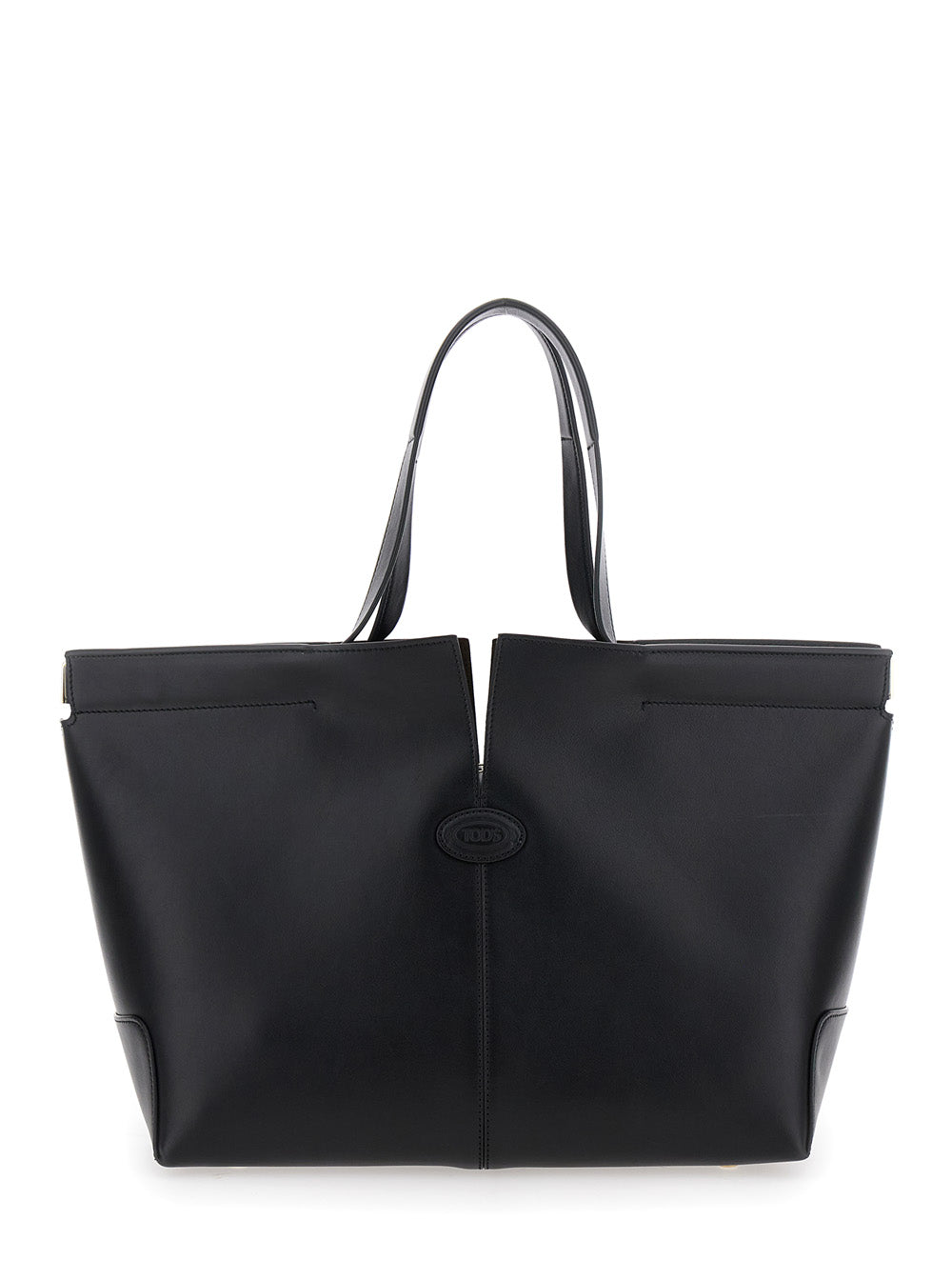 Tod's Women Black Tote Bag With Two Top Handles And Metal Details On The Side In Leather Woman