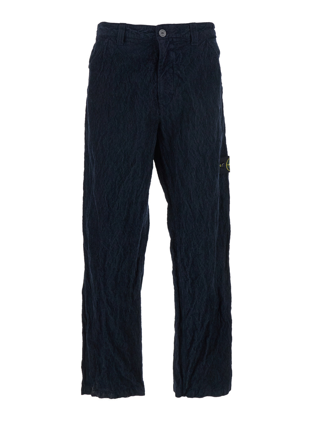 Stone Island Men Blue Corduroy Pants With Logo Patch On The Side In Cotton Blend Man
