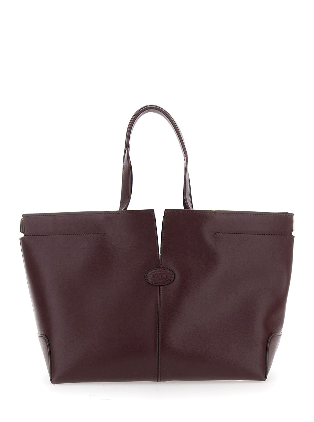 Tod's Women Bordeaux Tote Bag With Two Top Handles And Embossed Logo Lettering On The Front In Leather Woman