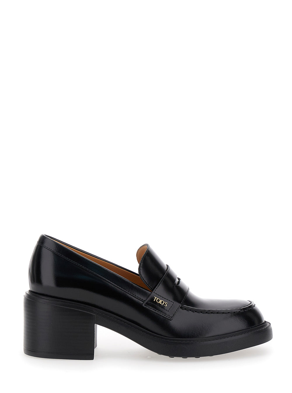Tod's Women Black Loafers With Penny Slot And Logo Lettering On The Side In Leather Woman