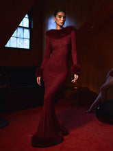 Load image into Gallery viewer, Mellie Burgundy Regular-Length Rhinestone Mesh Low Back Mermaid Gown
