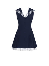 Load image into Gallery viewer, Calliope Navy Sailor Pleated Mini Dress
